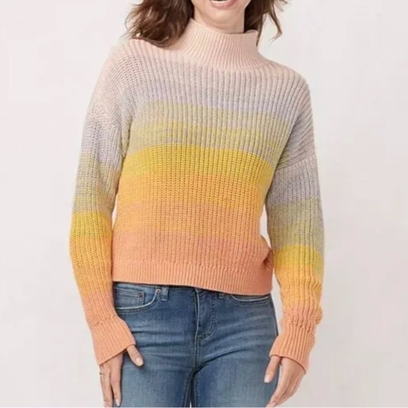 LC Lauren Conrad Rainbow Striped Pullover Mock Neck Knit Sweater Size Medium - Picture 5 of 5